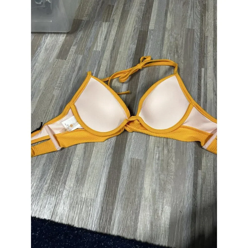 Shade & Shore Bikini Top Womens 34B Yellow Texted Underwire